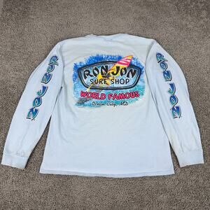 Ron Jon Surf Shop Shirt Mens Medium Blue Pink Wave Rider Surer Long Sleeve READ